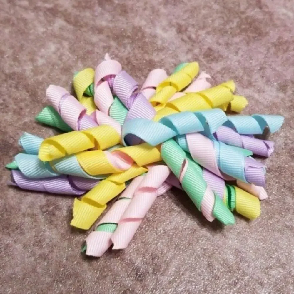Happy Easter Girls Hairbow Bundle Easter Bunny Multicolor Ribbon Handmade